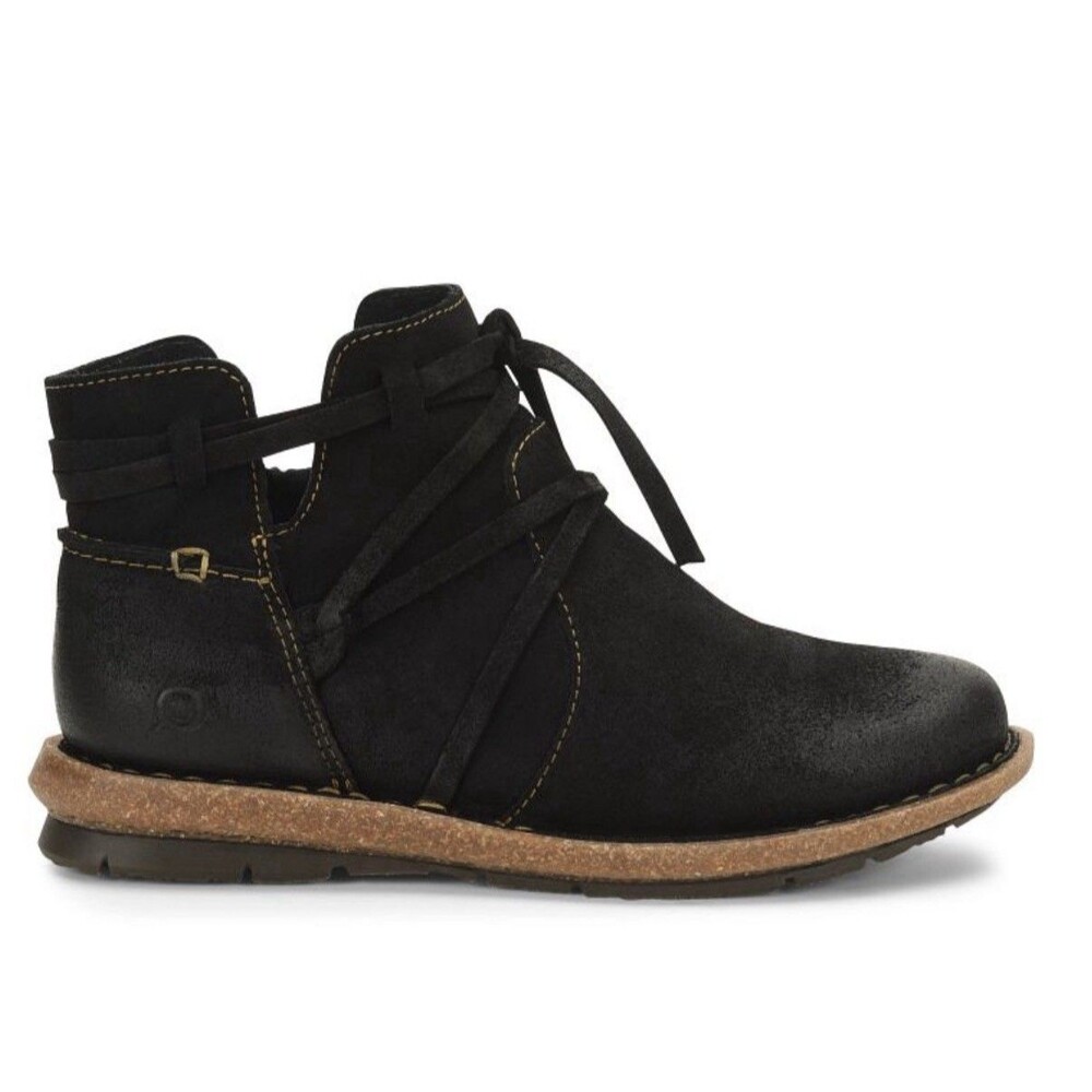 Born Tarkiln Black Distressed Suede ankle bootie side zip Womens Size 8